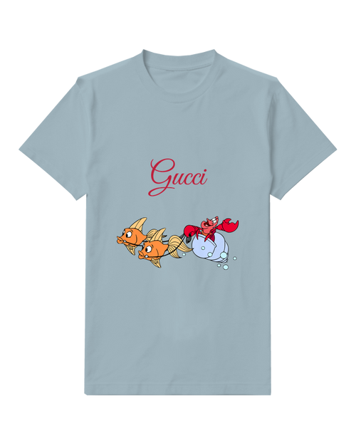 Sky Blue Little Fish And Crab Group Graphic T-Shirt - front product view