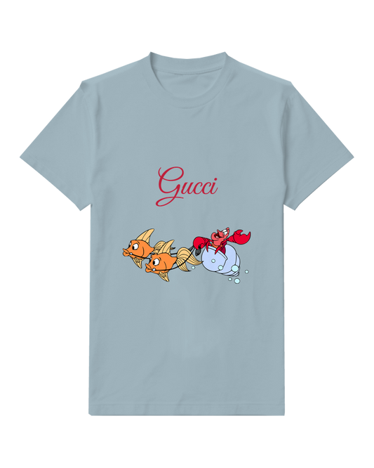 Sky Blue Little Fish And Crab Group Graphic T-Shirt - front product view