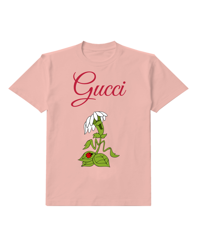Blush Pink Green Caterpillar Tall Flower Graphic T-Shirt - front product view