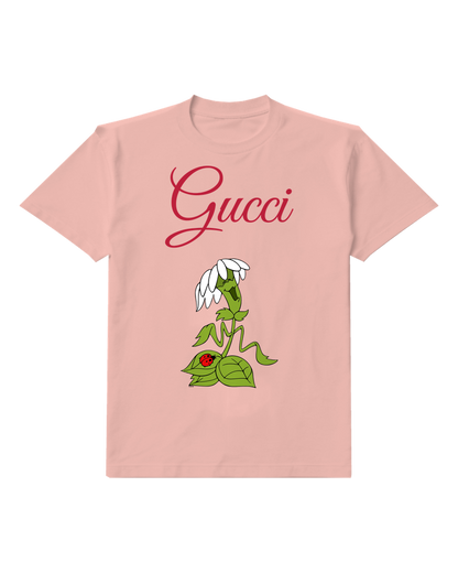 Blush Pink Green Caterpillar Tall Flower Graphic T-Shirt - front product view