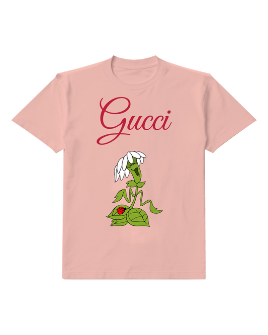 Blush Pink Green Caterpillar Tall Flower Graphic T-Shirt - front product view