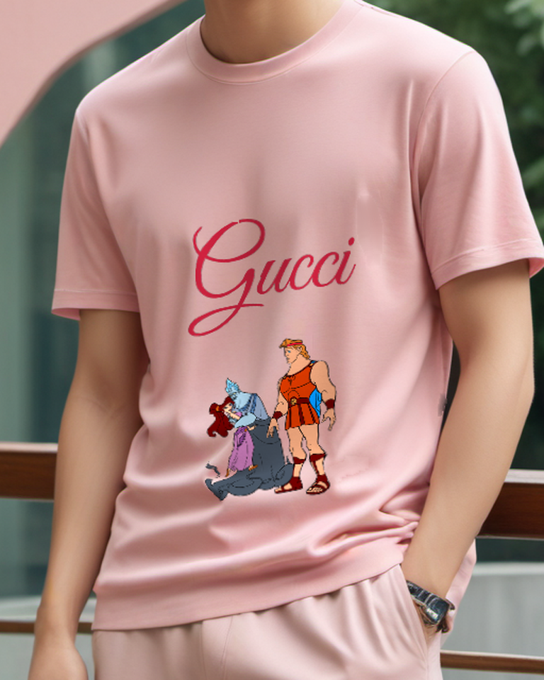 Blush Pink Hero With Kneeling Shadow Pair Graphic T-Shirt - model wearing view