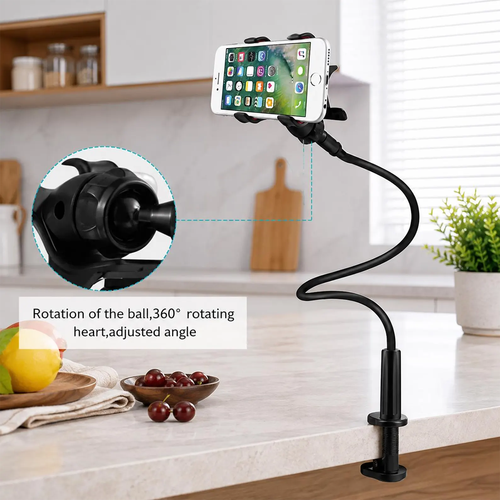 Adjustable Gooseneck Phone Mount With Stable Clamp For Bedside And Tabletop Hands‑Free Use