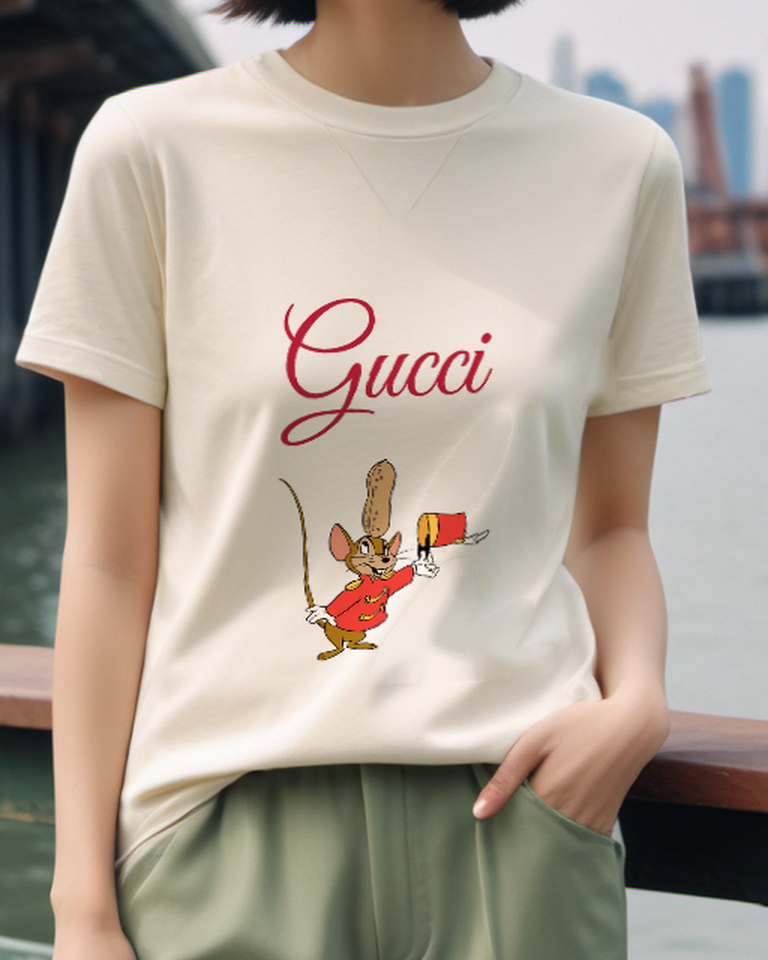 Ivory Timothy Mouse In Red Uniform Graphic T-Shirt - model wearing view