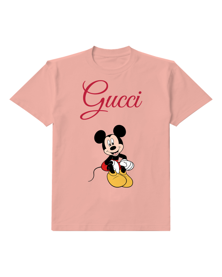 Blush Pink Mickey Mouse Sitting Cross Legged Graphic T-Shirt - front product view