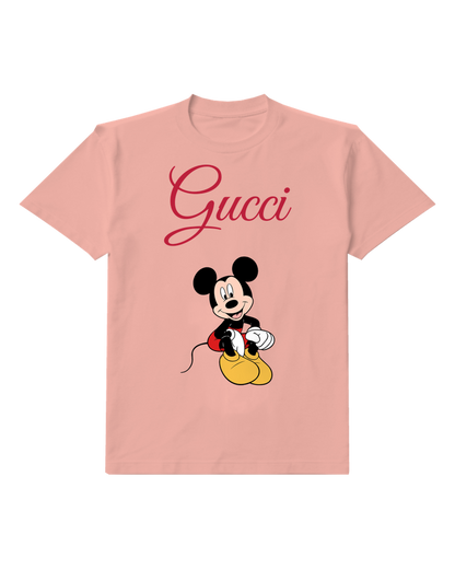 Blush Pink Mickey Mouse Sitting Cross Legged Graphic T-Shirt - front product view