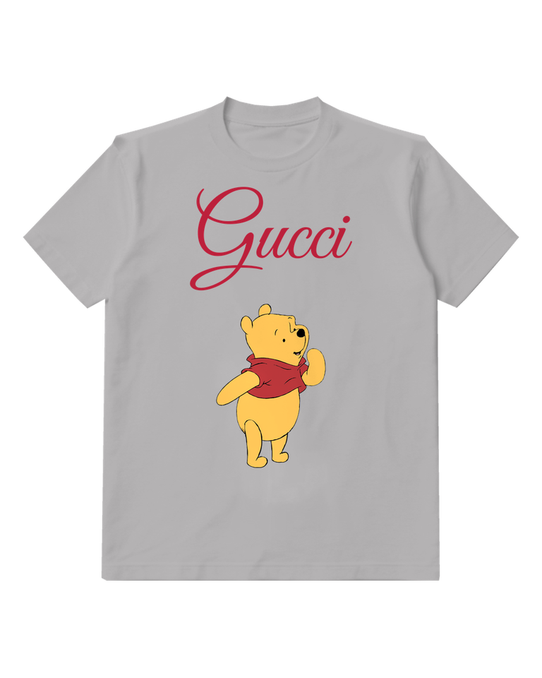 Gray Winnie The Pooh Waving Hand Graphic T-Shirt - front product view
