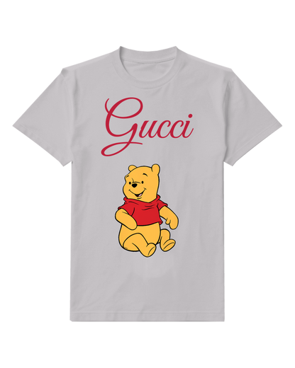 Light Gray Smiling Bear Sitting Cross Legged Graphic T-Shirt - front product view