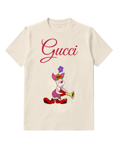 Ivory Piglet Clown Holding Trumpet Graphic T-Shirt - front product view