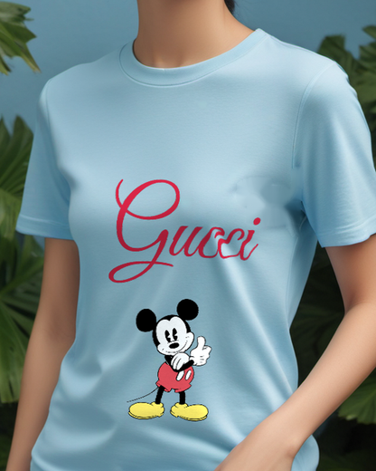 Dusty Blue Classic Mickey Mouse Thumbs Up Graphic T-Shirt - model wearing view