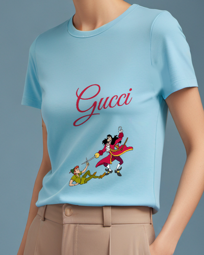 Sky Blue Pirate Captain And Fallen Boy Graphic T-Shirt - model wearing view