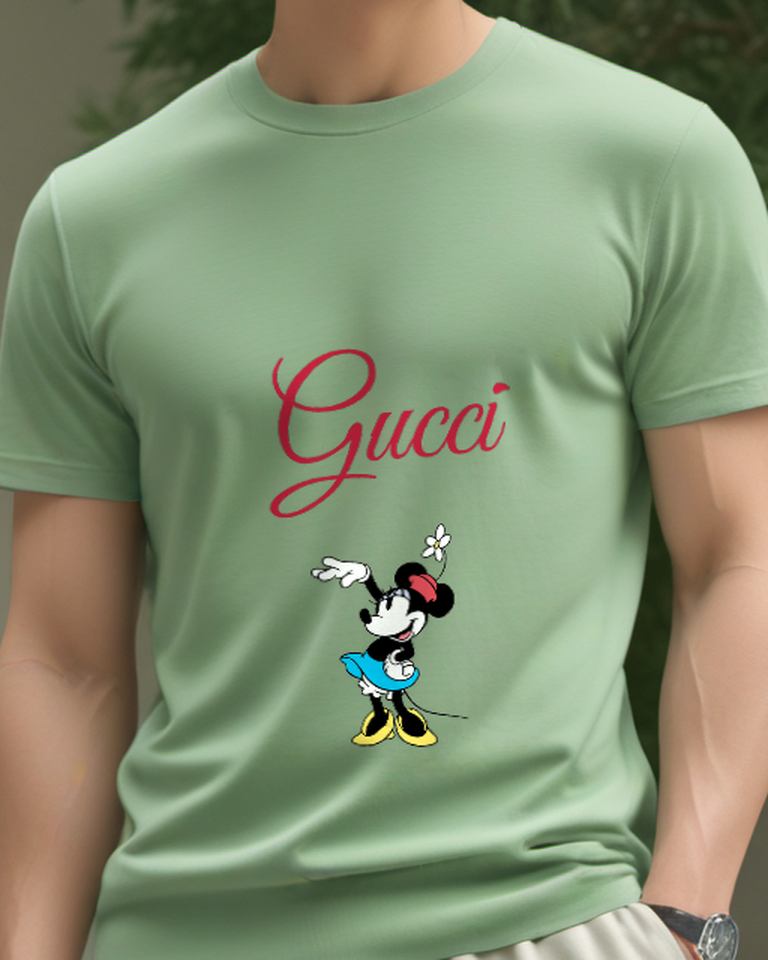 Sage Green Minnie Mouse Waving Cheerfully Graphic T-Shirt - model wearing view