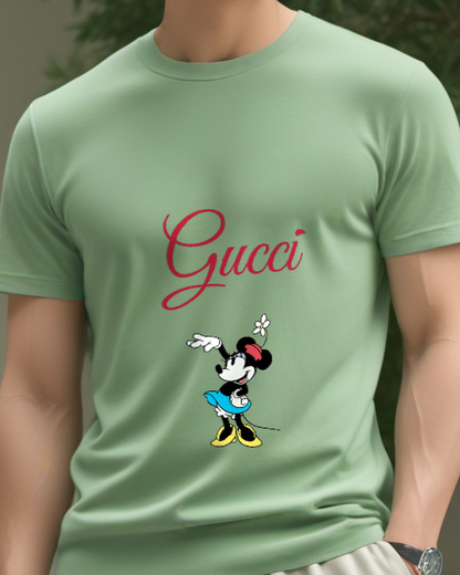 Sage Green Minnie Mouse Waving Cheerfully Graphic T-Shirt - model wearing view