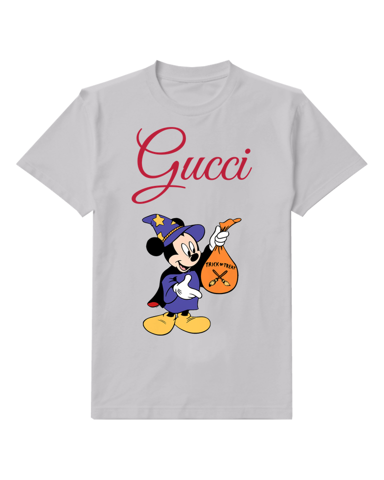 Light Gray Mickey Mouse As Wizard Holding Treat Sack Graphic T-Shirt - front product view