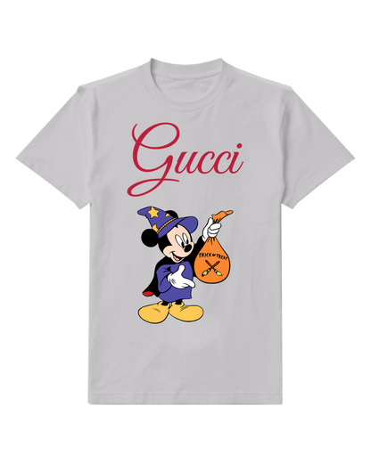 Light Gray Mickey Mouse As Wizard Holding Treat Sack Graphic T-Shirt - front product view