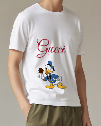 Light Gray Donald Duck Holding Ice Cream Cone Graphic T-Shirt - model wearing view