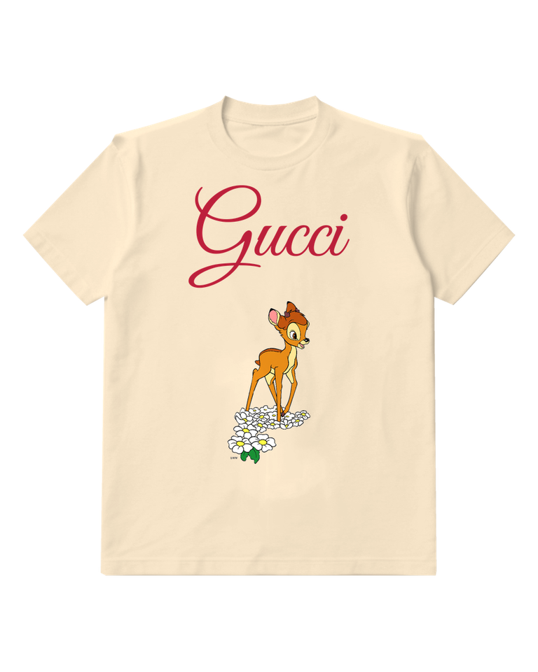 Ivory Young Deer Standing On Flowers Graphic T-Shirt - front product view