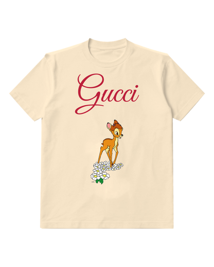 Ivory Young Deer Standing On Flowers Graphic T-Shirt - front product view