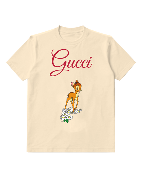 Ivory Young Deer Standing On Flowers Graphic T-Shirt - front product view
