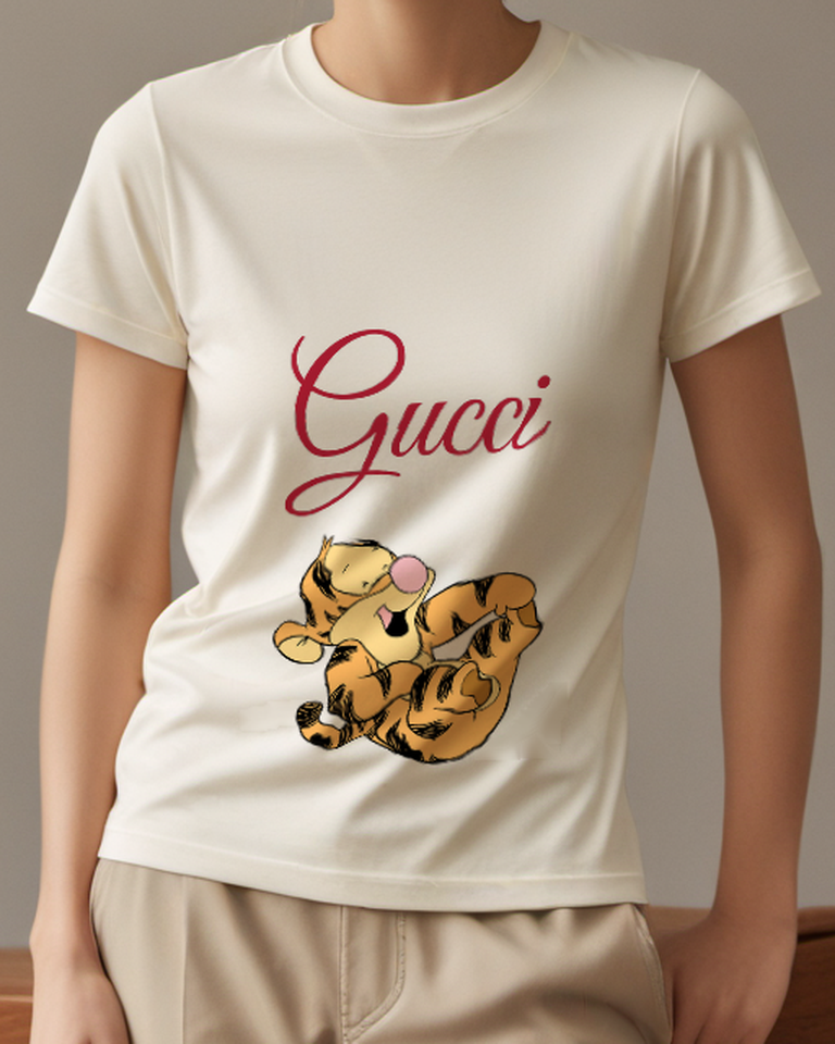 Ivory Tigger Joyful Curled Up Pose Graphic T-Shirt - model wearing view