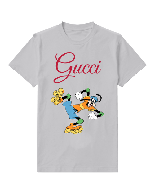 Light Gray Goofy Rollerskating Energetically Graphic T-Shirt - front product view