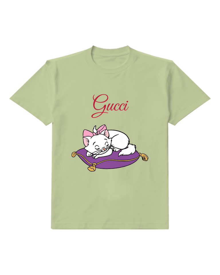 Beige Kitten Purple Cushion Graphic T-Shirt - front product view