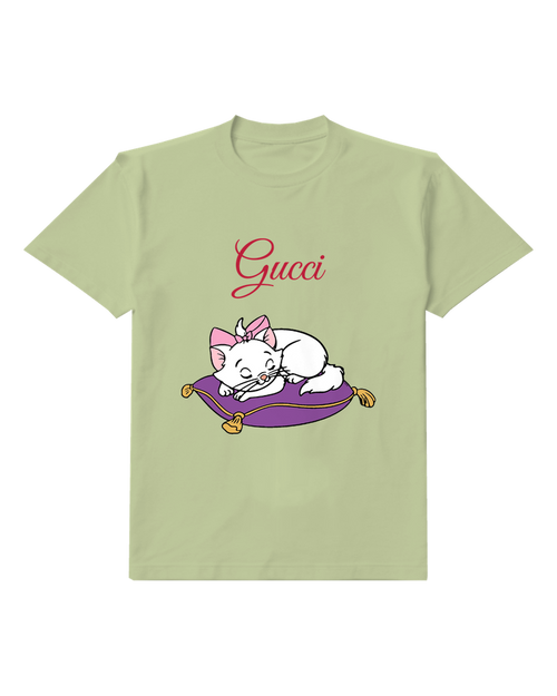 Beige Kitten Purple Cushion Graphic T-Shirt - front product view