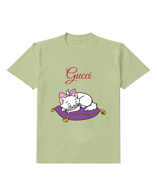 Beige Kitten Purple Cushion Graphic T-Shirt - front product view