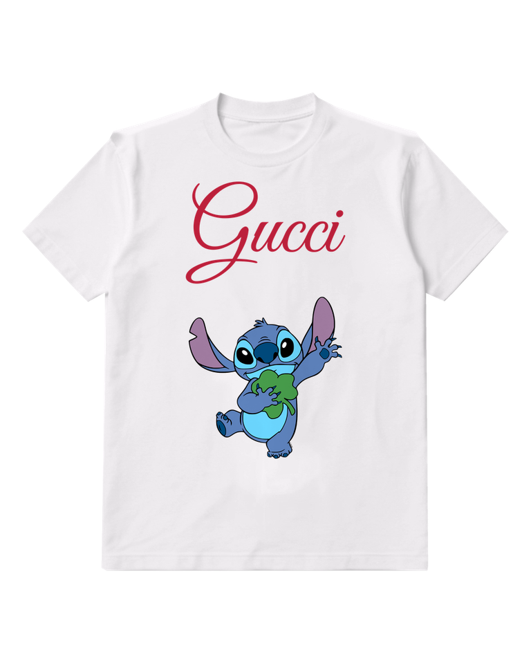 White Blue Creature Green Leaf Graphic T-Shirt - front product view