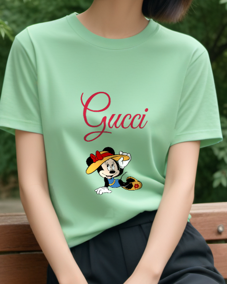 Sage Green Minnie Mouse In Summer Pose Graphic T-Shirt - model wearing view