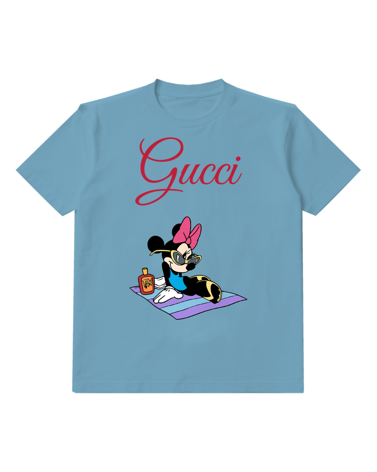 Dusty Blue Minnie Mouse Sunbathing On Towel Graphic T-Shirt - front product view