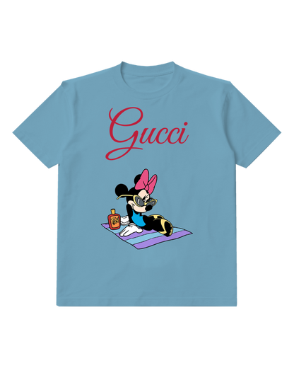Dusty Blue Minnie Mouse Sunbathing On Towel Graphic T-Shirt - front product view