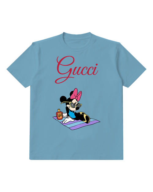 Dusty Blue Minnie Mouse Sunbathing On Towel Graphic T-Shirt - front product view