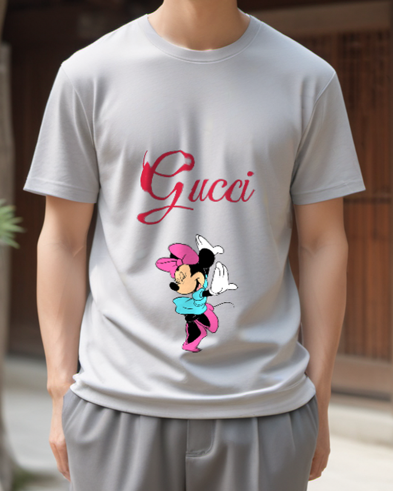 Light Gray Minnie Mouse Dancing Joyfully Graphic T-Shirt - model wearing view