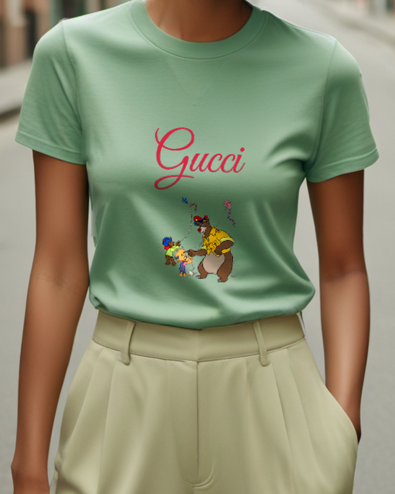 Sage Green Baloo Bear Flying Kites Graphic T-Shirt - model wearing view