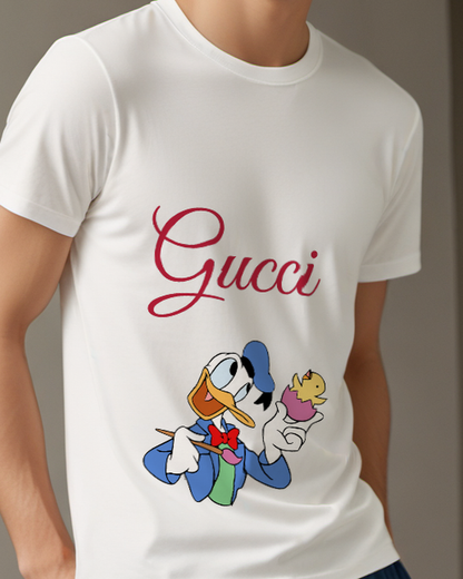Light Gray Donald Duck Holding Egg And Brush Graphic T-Shirt - model wearing view