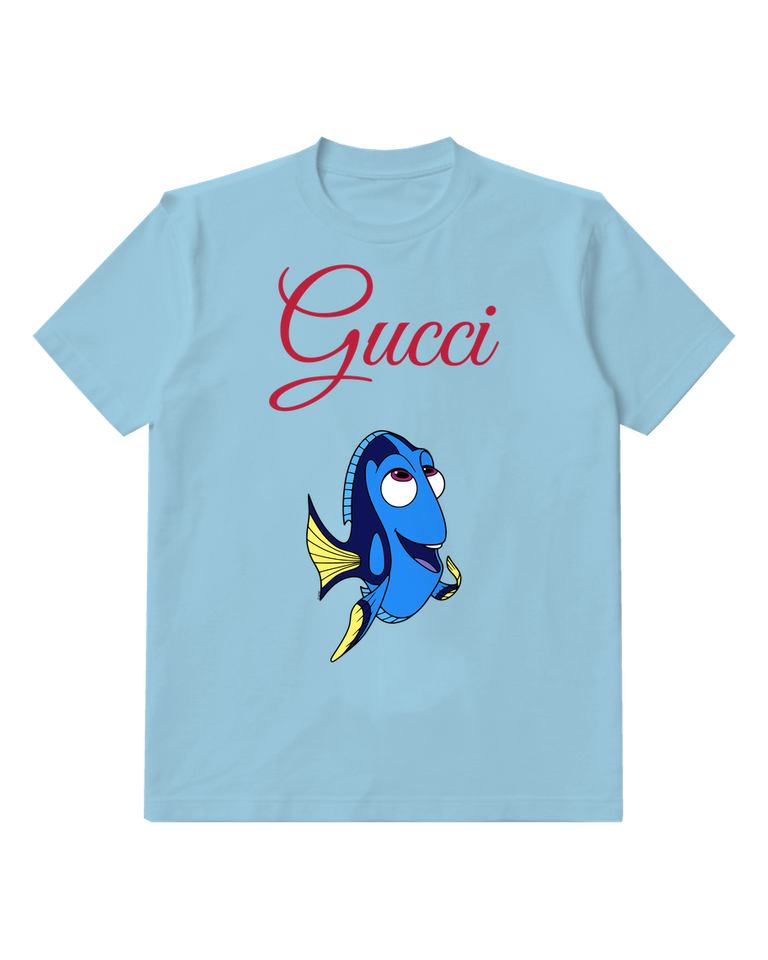Sky Blue Blue Fish With Yellow Fins Smiling Graphic T-Shirt - front product view