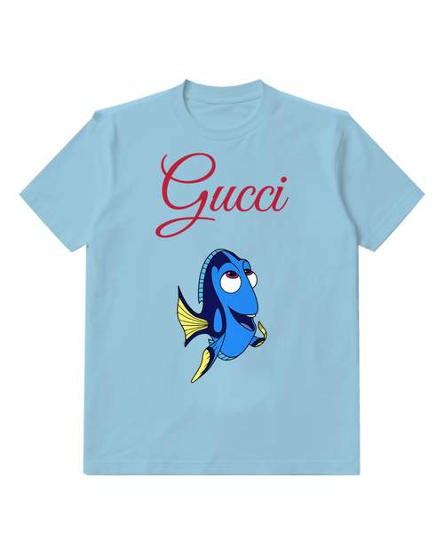 Sky Blue Blue Fish With Yellow Fins Smiling Graphic T-Shirt - front product view