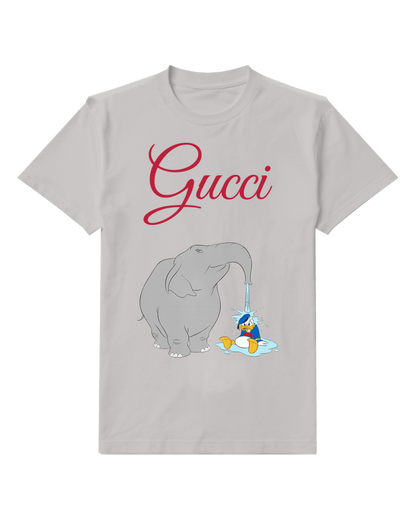 Light Gray Donald Duck Sprayed By An Elephant Trunk Graphic T-Shirt - front product view