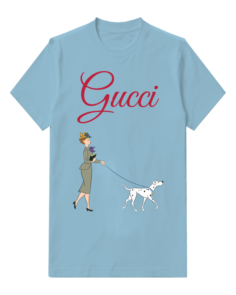 Sky Blue Woman Walks Dog On Leash Graphic T-Shirt - front product view