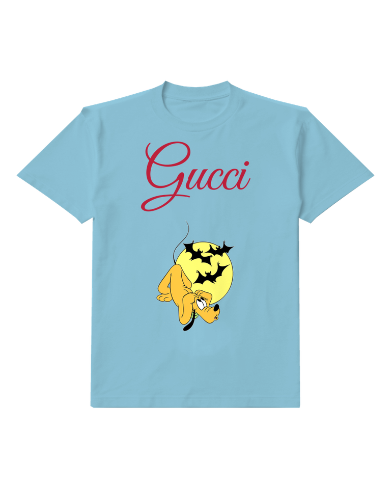 Sky Blue Pluto Upside Down With Bats Graphic T-Shirt - front product view
