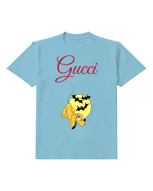 Sky Blue Pluto Upside Down With Bats Graphic T-Shirt - front product view