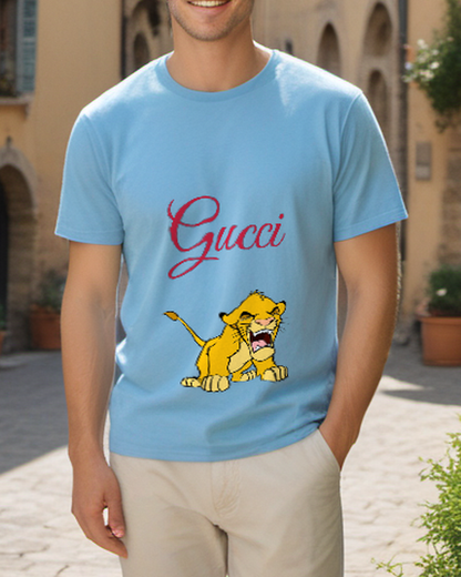 Sky Blue Roaring Lion Cub Graphic T-Shirt - styled view 2