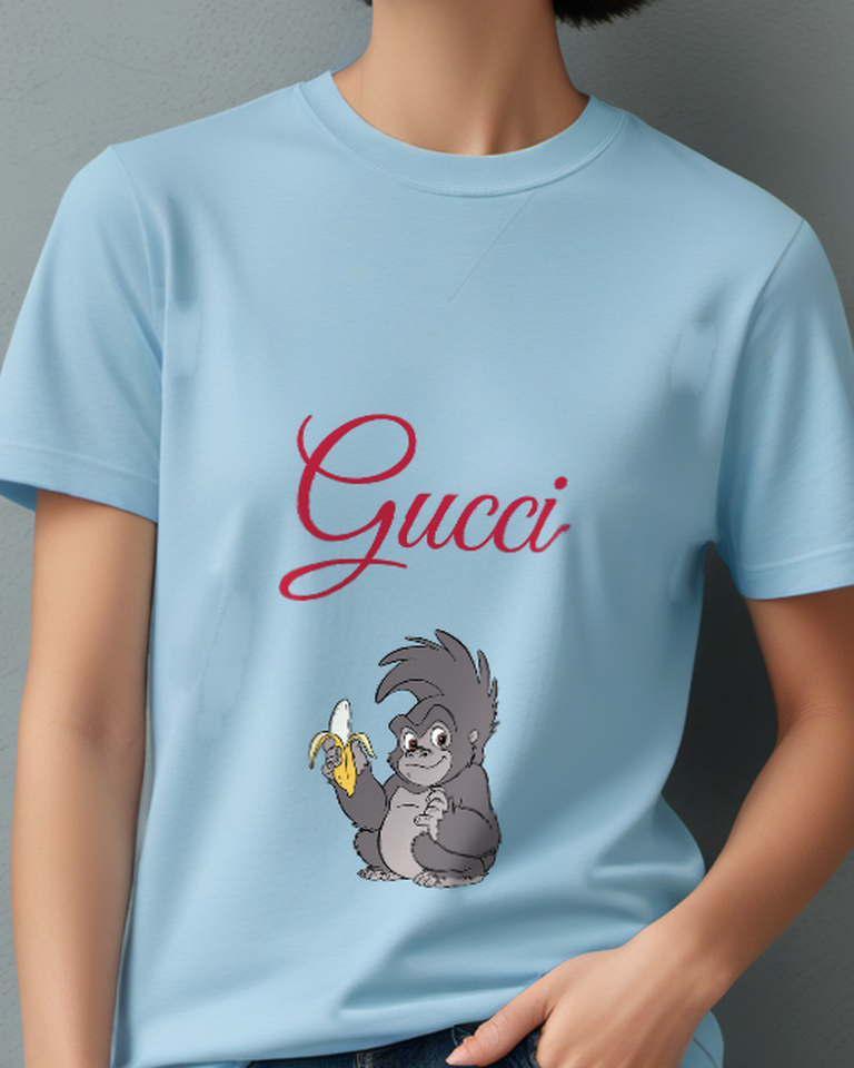 Sky Blue Small Gorilla Banana Graphic T-Shirt - model wearing view