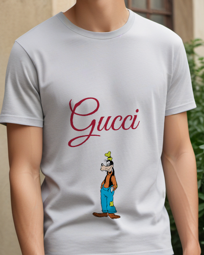 Light Gray Goofy Standing Upright Smiling Graphic T-Shirt - model wearing view