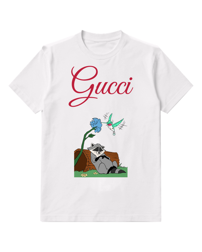 White Raccoon Sitting On Log Graphic T-Shirt - front product view