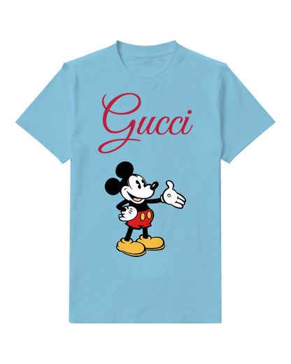 Sky Blue Mickey Mouse Waving Hand Front Print Graphic T-Shirt - front product view