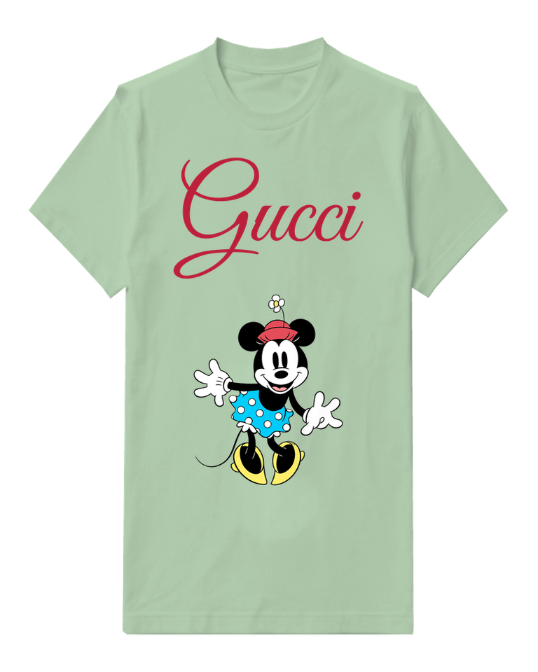 Sage Green Minnie Mouse Waving Cheerfully Crew Neck Graphic T-Shirt - front product view