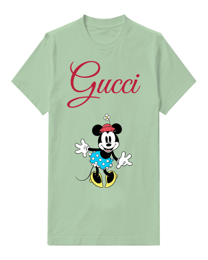 Sage Green Minnie Mouse Waving Cheerfully Crew Neck Graphic T-Shirt - front product view