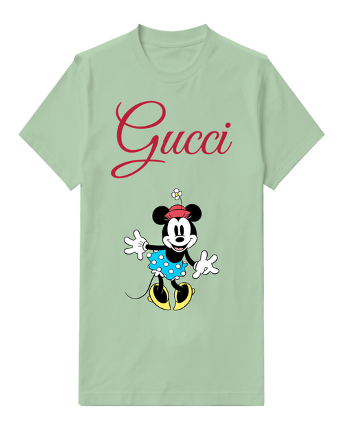 Sage Green Minnie Mouse Waving Cheerfully Crew Neck Graphic T-Shirt - front product view